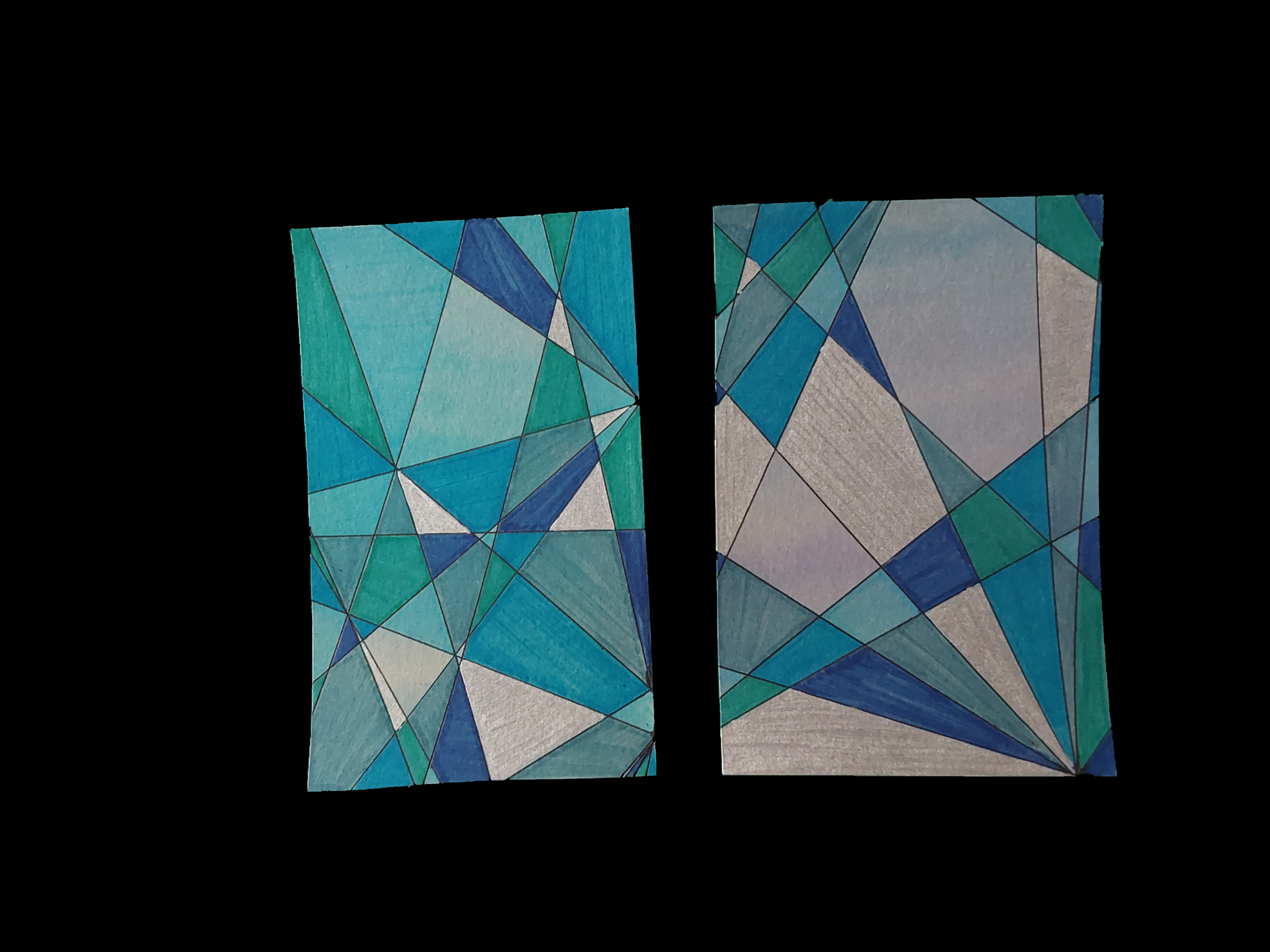 Lot deux cartes postales avec un motif géométrique bleu